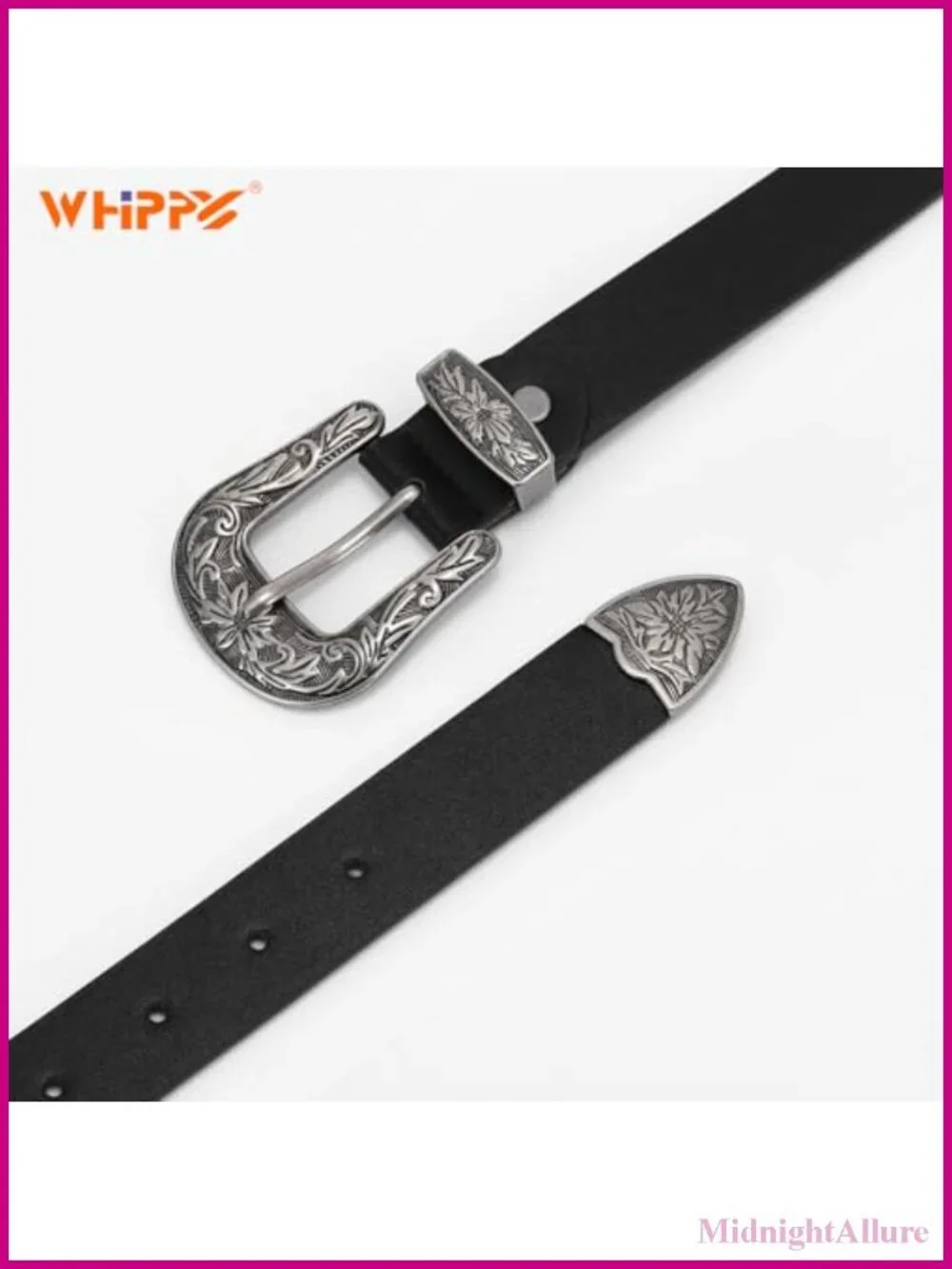 PU Leather Western Belt with Floral Carved Buckle Boho Cowgirl